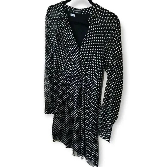 𝅺bcbg MAX AZRIA Dress Black Polka Dot Chiffon Summer - Picture 4 of 6